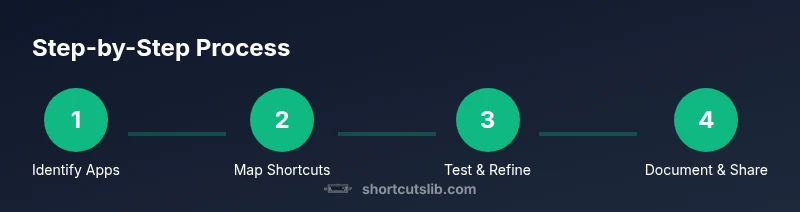 Process infographic showing steps to set up keyboard shortcuts for opening apps