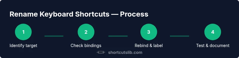 Process infographic showing steps to rename keyboard shortcuts