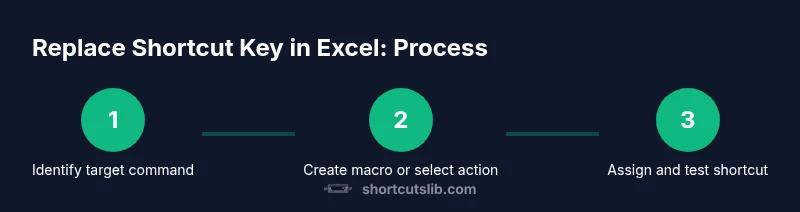 Diagram showing a three-step process to replace a shortcut key in Excel
