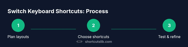 Infographic showing a three-step process to switch keyboard shortcuts