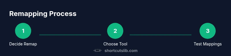 Infographic showing a three-step process for remapping keyboard shortcuts on Windows