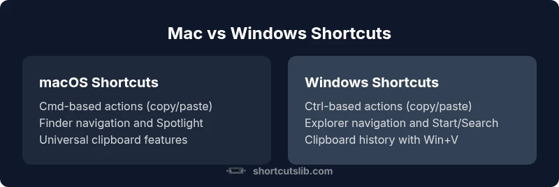 Comparison of Mac and Windows keyboard shortcuts infographic