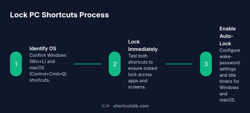 Infographic showing three steps to lock PC shortcuts