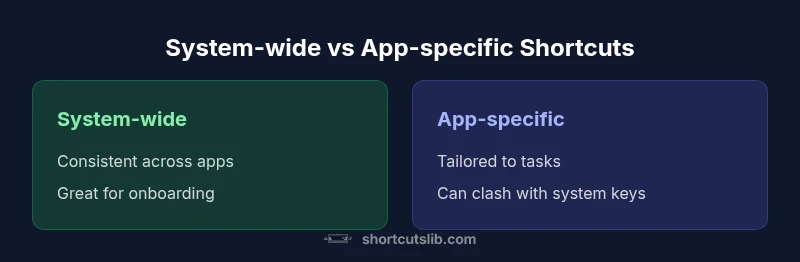 Comparison infographic of system-wide vs app-specific shortcuts.