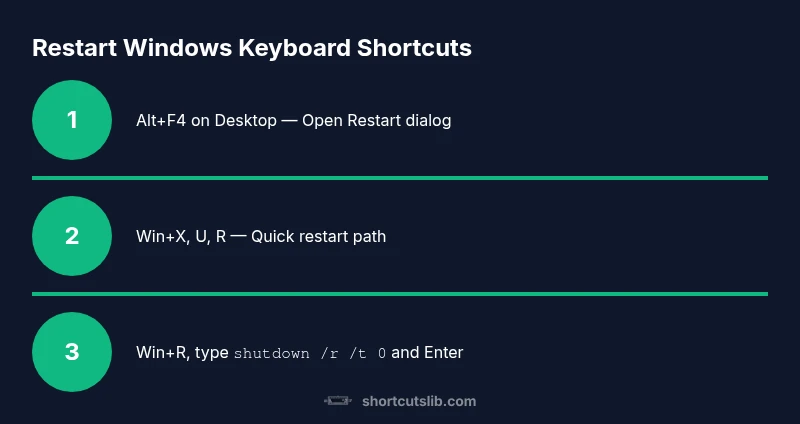 Process diagram showing keyboard restart shortcuts for Windows