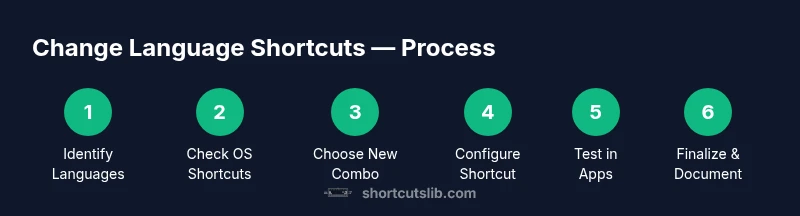 Process diagram showing a six-step setup for language shortcuts