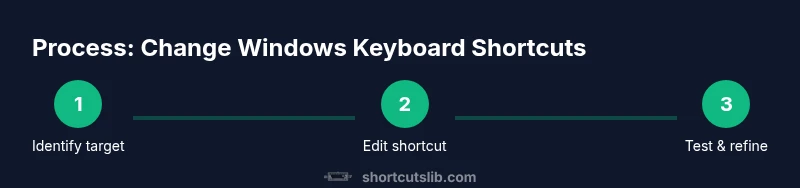 Infographic showing three-step process to change Windows keyboard shortcuts