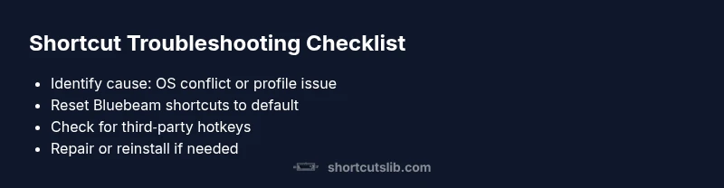 Checklist infographic for Bluebeam shortcut troubleshooting