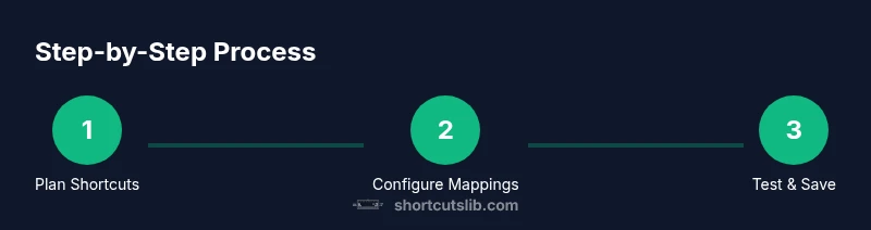 Process infographic showing steps to change keyboard shortcuts