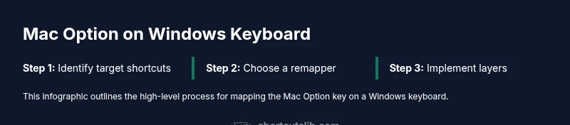 Process infographic showing mapping steps for Mac Option key on Windows keyboard