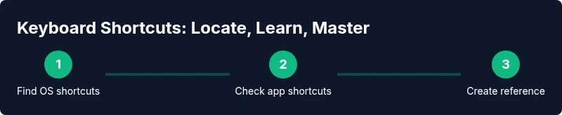 Process diagram of locating, learning, and mastering keyboard shortcuts