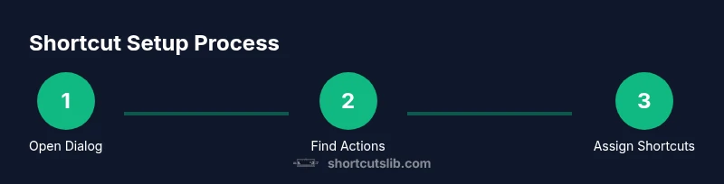 Process diagram showing opening, finding actions, and assigning shortcuts in Premiere Pro