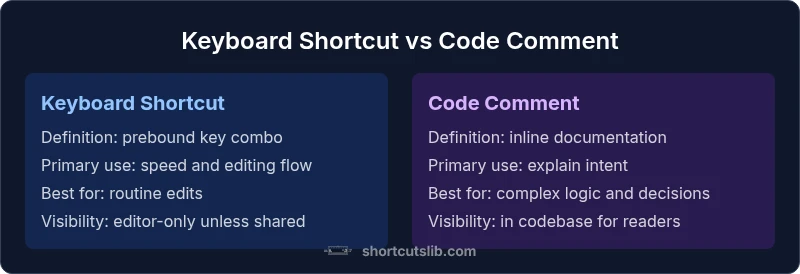 A side-by-side comparison of keyboard shortcuts and code comments in an IDE