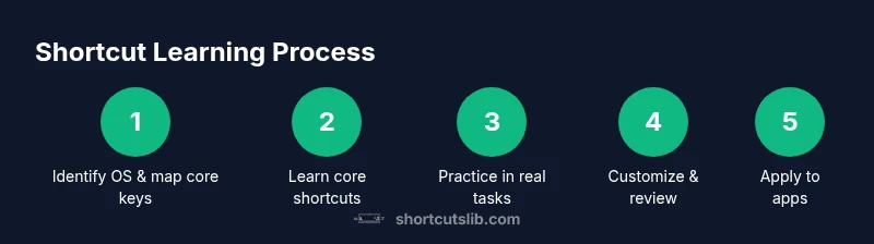 Process infographic showing keyboard shortcut learning steps